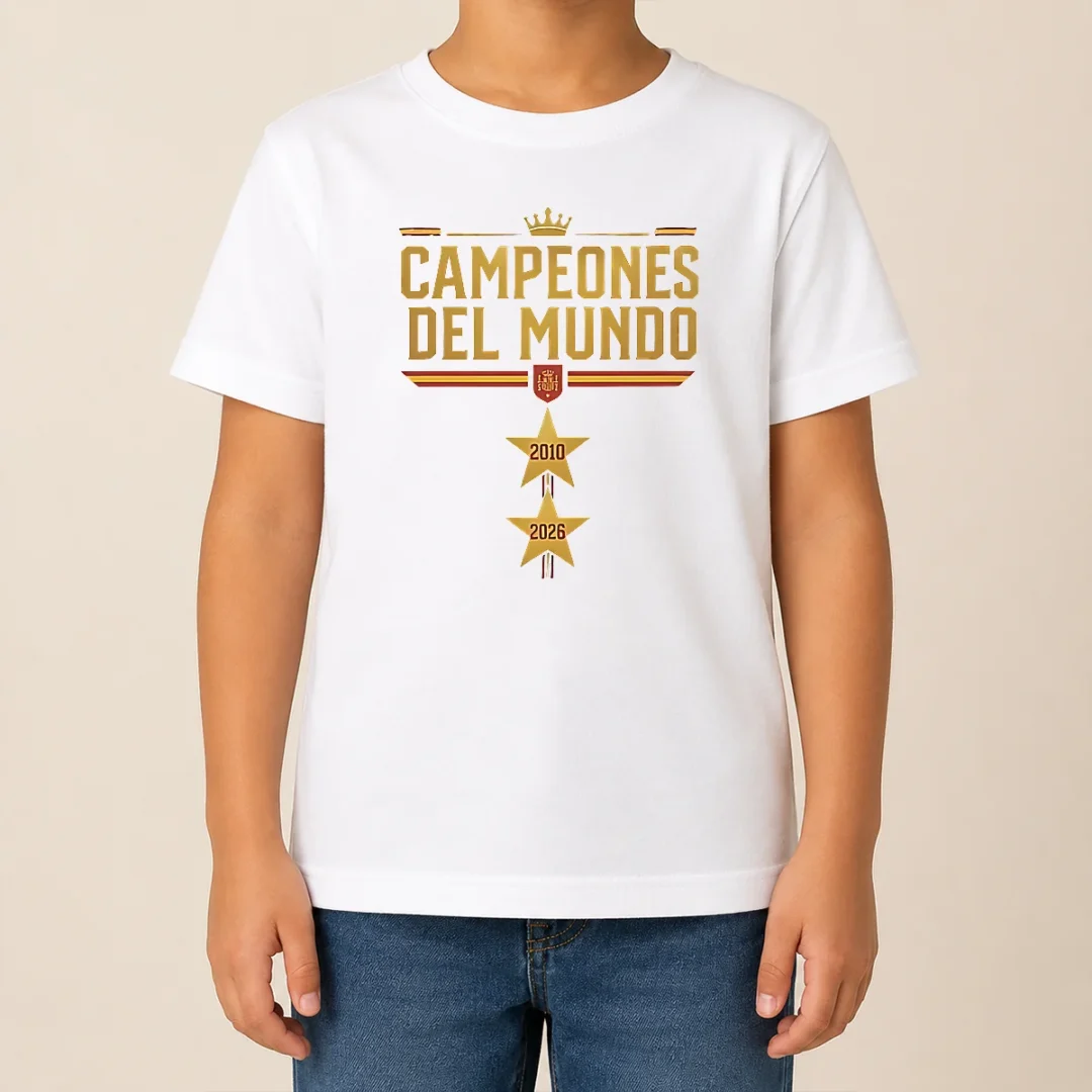 Nice Original Spain World Champions 2026 2 Stars Kids T Shirt Nice Original Spain World Champions 2026 2 Stars Kids T-Shirt