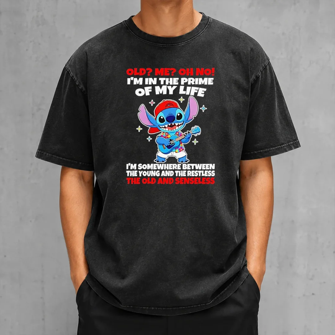 nice-original-stitch-lilo-and-stitch-old-me-oh-no-i-m-in-the-prime-of-my-life-washed-t-shirt Nice Original Stitch Lilo And Stitch Old Me Oh No I'M In The Prime Of My Life washed t shirt front view on white background