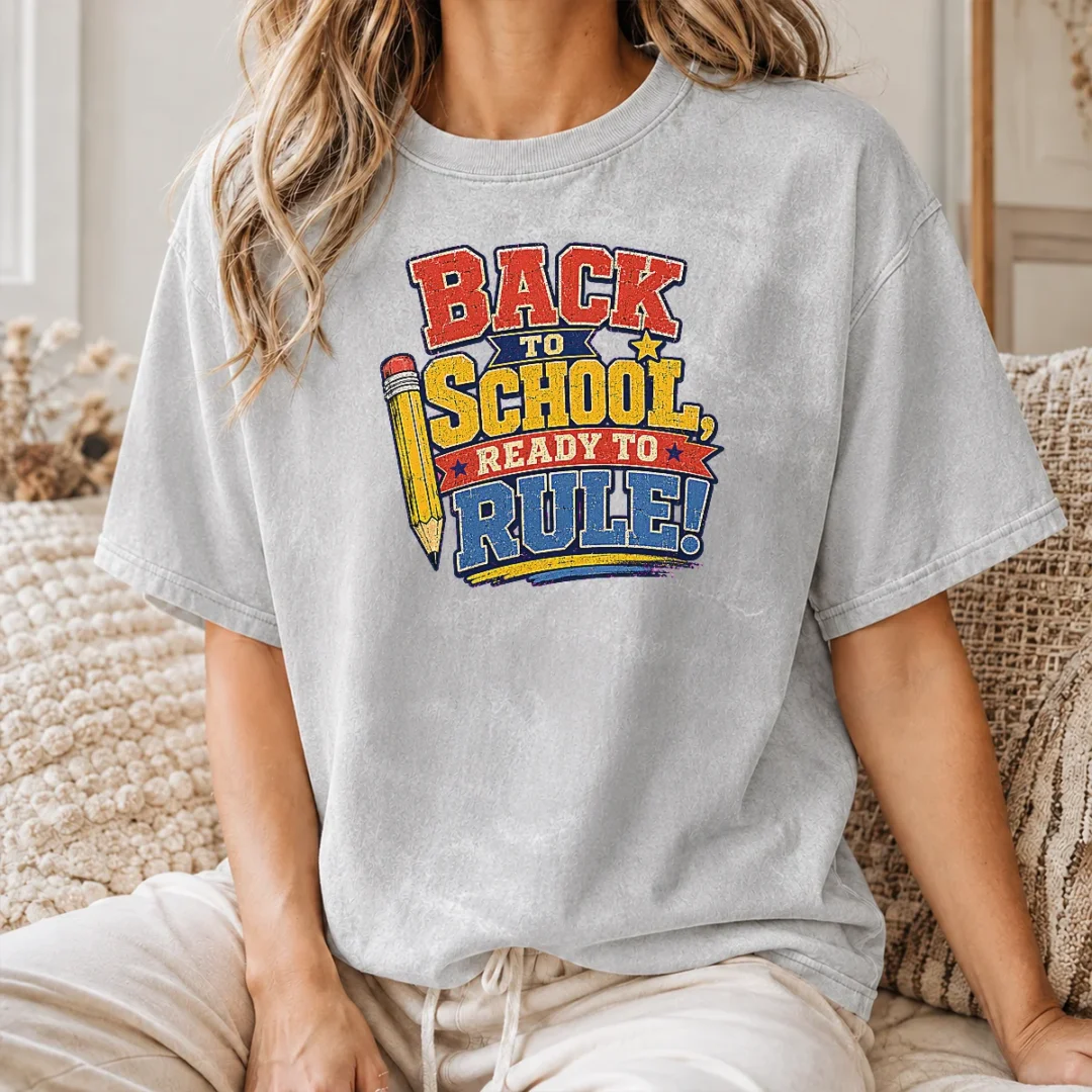 Nice Premium Back To School Ready To Rule Retro Distressed Washed T Shirt Nice Premium Back To School Ready To Rule Retro Distressed Washed T Shirt in vintage style with faded colors and soft fabric