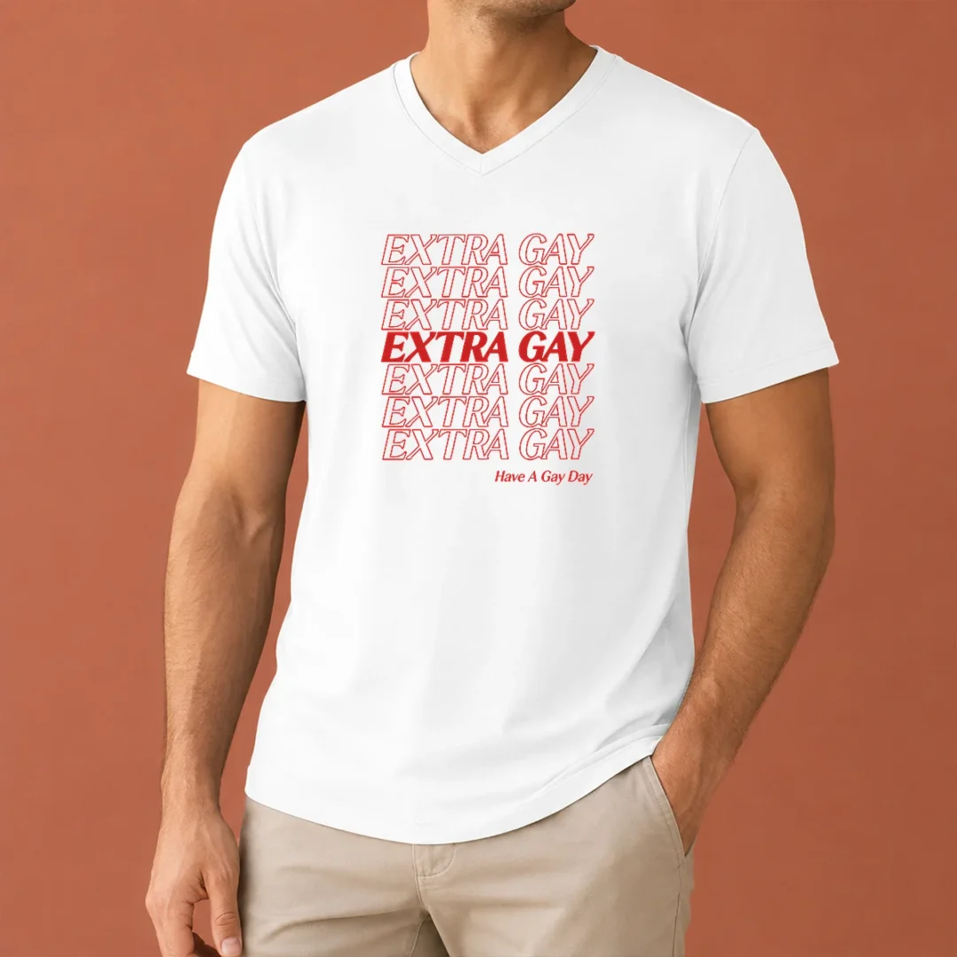 nice-premium-extra-gay-have-a-gay-day-lgbtq-pride-rainbow-v-neck-shirt Nice Premium Extra Gay Have A Gay Day LGBTQ Pride Rainbow V Neck Shirt featuring vibrant rainbow colors on a comfortable V neck garment