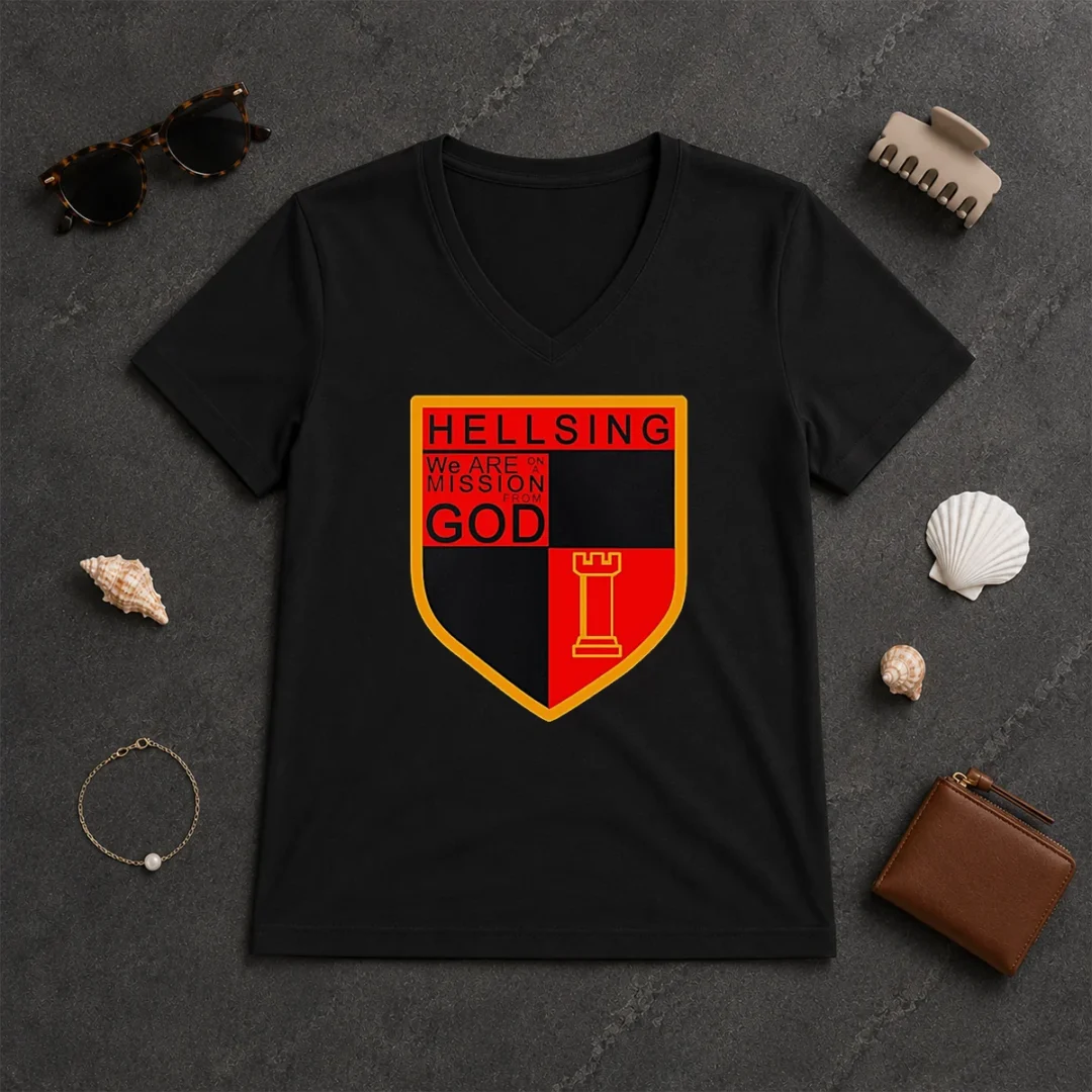 Nice Pretty Hellsing We Are On A Mission From God Shield Emblem V Neck Shirt Nice Pretty Hellsing We Are On A Mission From God Shield Emblem V-Neck Shirt