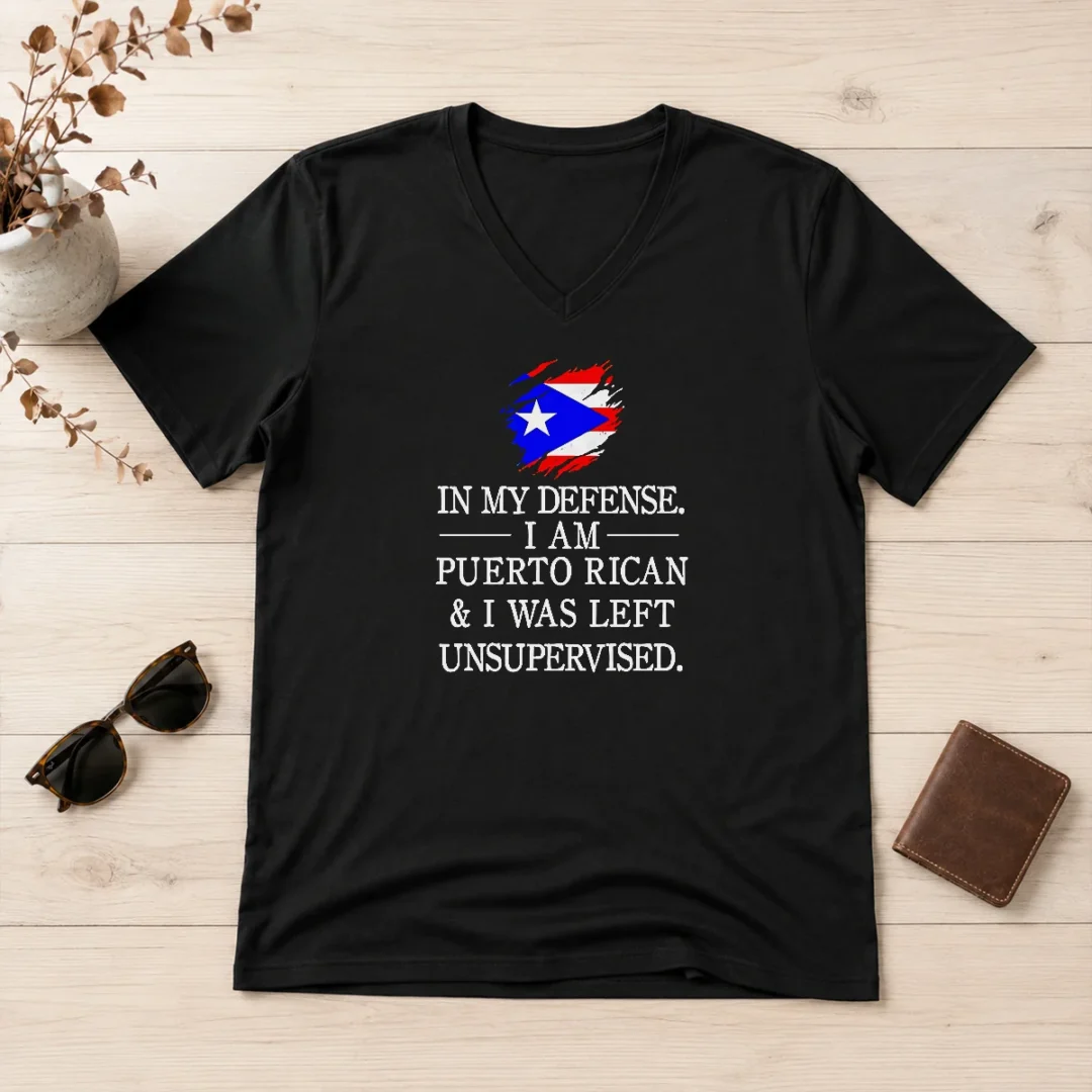 nice-pretty-puerto-rican-in-my-defense-i-am-puerto-rican-and-i-was-left-unsupervised-v-neck-shirt Nice Pretty Puerto Rican In My Defense I Am Puerto Rican And I Was Left Unsupervised V-Neck Shirt