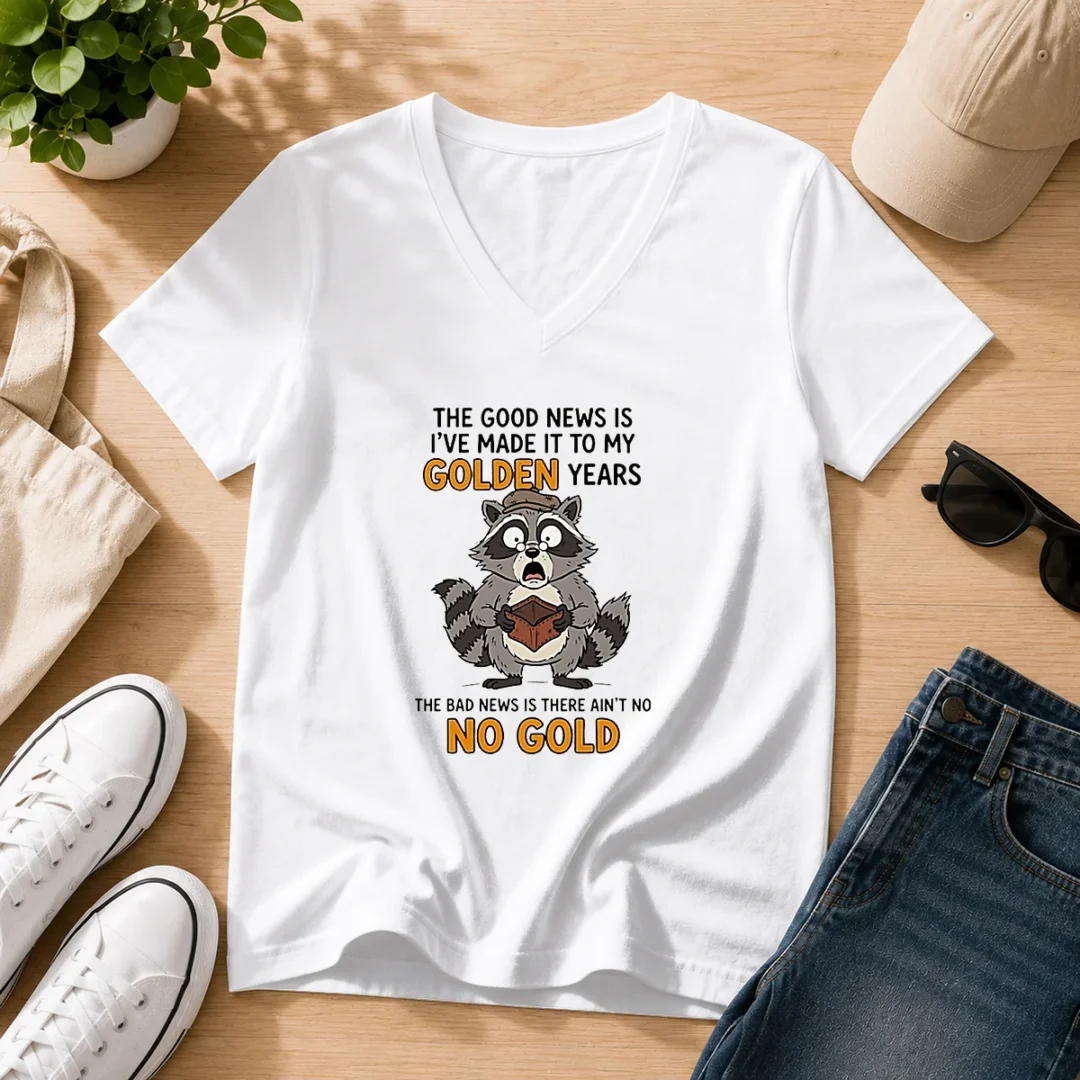 nice-raccoon-the-good-news-is-ive-made-it-to-my-golden-years-the-bad-news-is-there-aint-no-no-g-v-neck-shirt Nice Raccoon The Good News Is Ive Made It To My Golden Years The Bad News Is There Aint No No G V Neck Shirt in heather gray