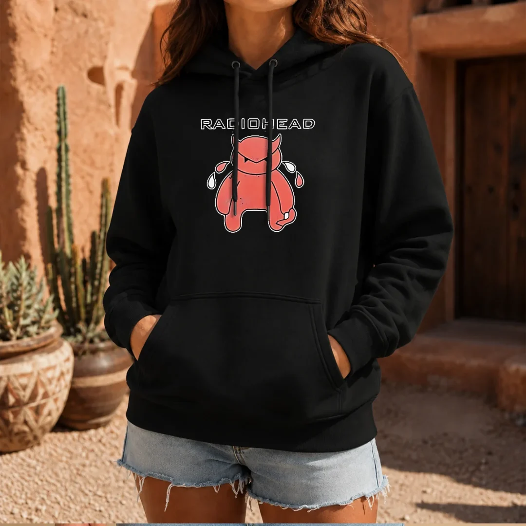 nice-radiohead-distressed-crying-devil-character-hoodie-1 Nice Radiohead Distressed Crying Devil Character Hoodie in black, featuring a distressed crying devil graphic on the front