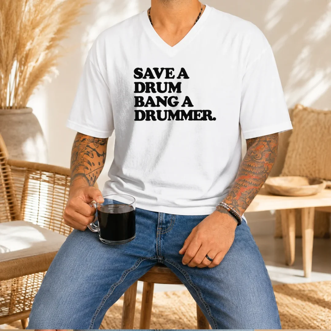 nice-save-a-drum-bang-a-drummer-drums-percussion-v-neck-shirt Nice Save A Drum Bang A Drummer Drums Percussion V-Neck Shirt