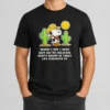 Nice Snoopy Cowboy When I Die I May Not Go To Heaven t shirt in classic crew neck style with white print on black fabric