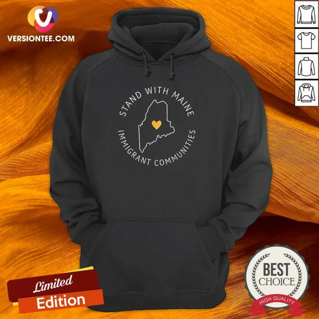 nice-stand-with-maine-immigrant-communities-solidarity-hoodie Nice Stand With Maine Immigrant Communities Solidarity Hoodie in black, front view with drawstring hood and kangaroo pocket