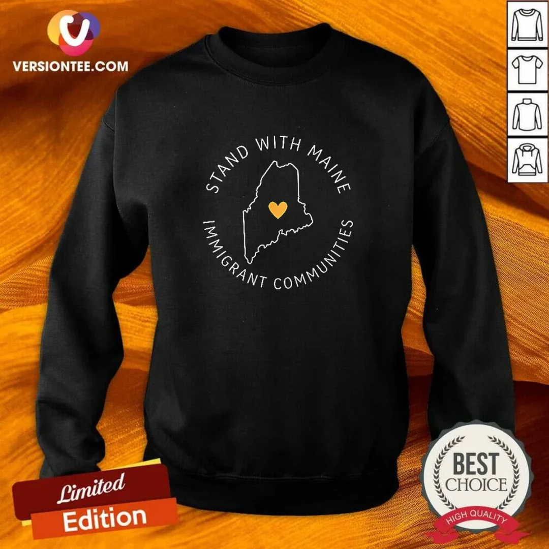 nice-stand-with-maine-immigrant-communities-solidarity-sweatshirt Nice Stand With Maine Immigrant Communities Solidarity Sweatshirt in dark grey, front view, crewneck long sleeve