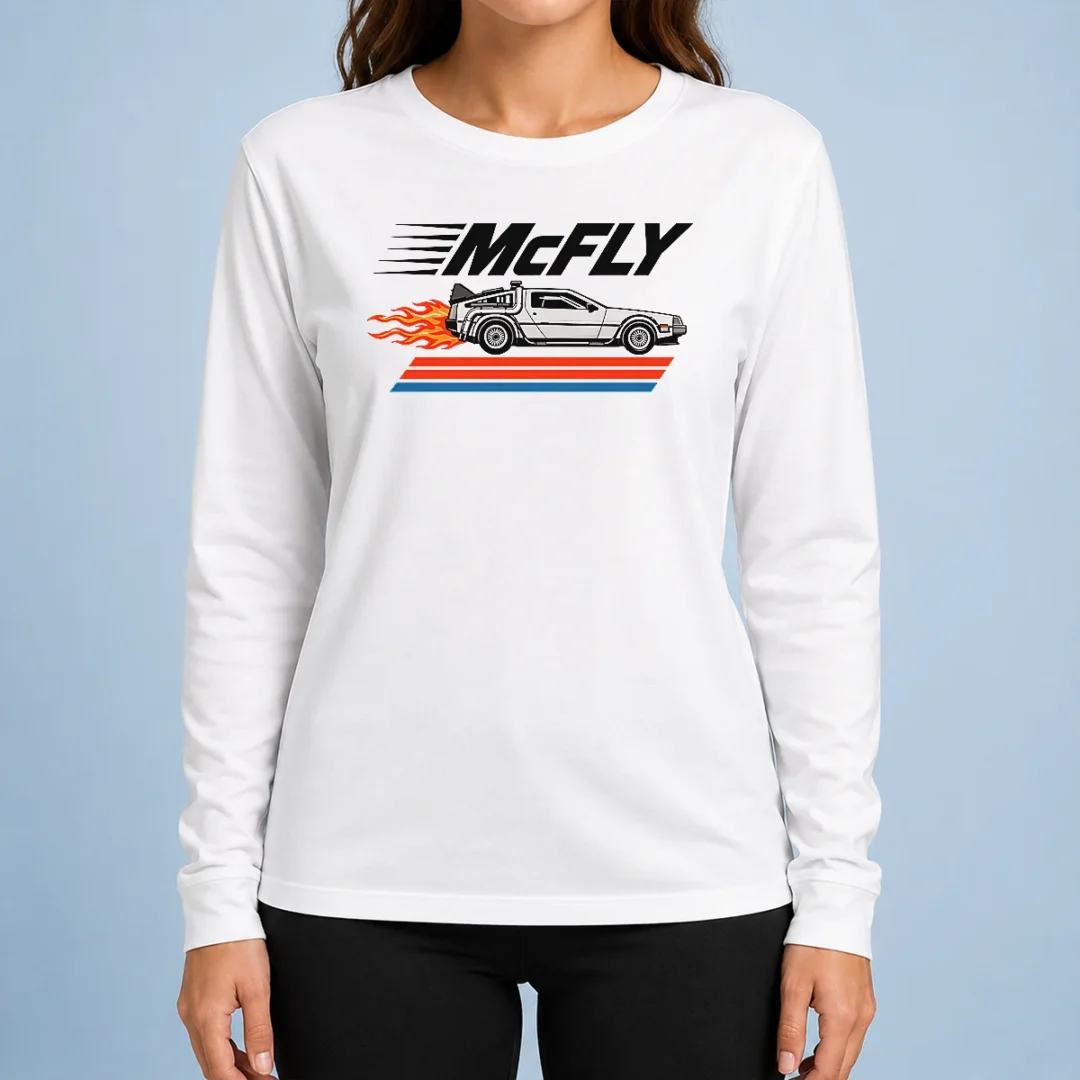 nice-top-mcfly-flaming-delorean-time-machine-long-sleeve-shirt Nice Top Mcfly Flaming Delorean Time Machine Long Sleeve Shirt
