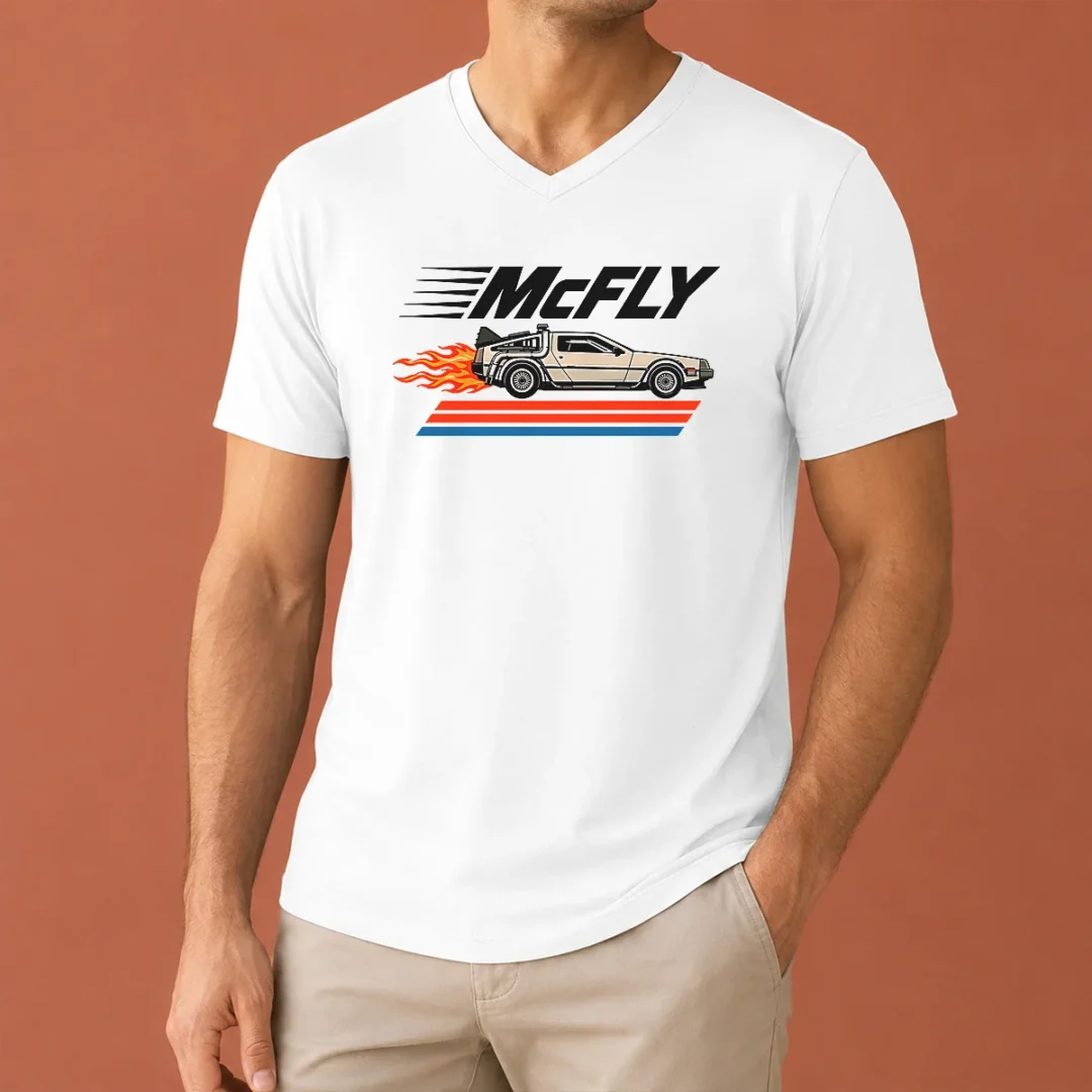 nice-top-mcfly-flaming-delorean-time-machine-v-neck-shirt Nice Top Mcfly Flaming Delorean Time Machine V-Neck Shirt