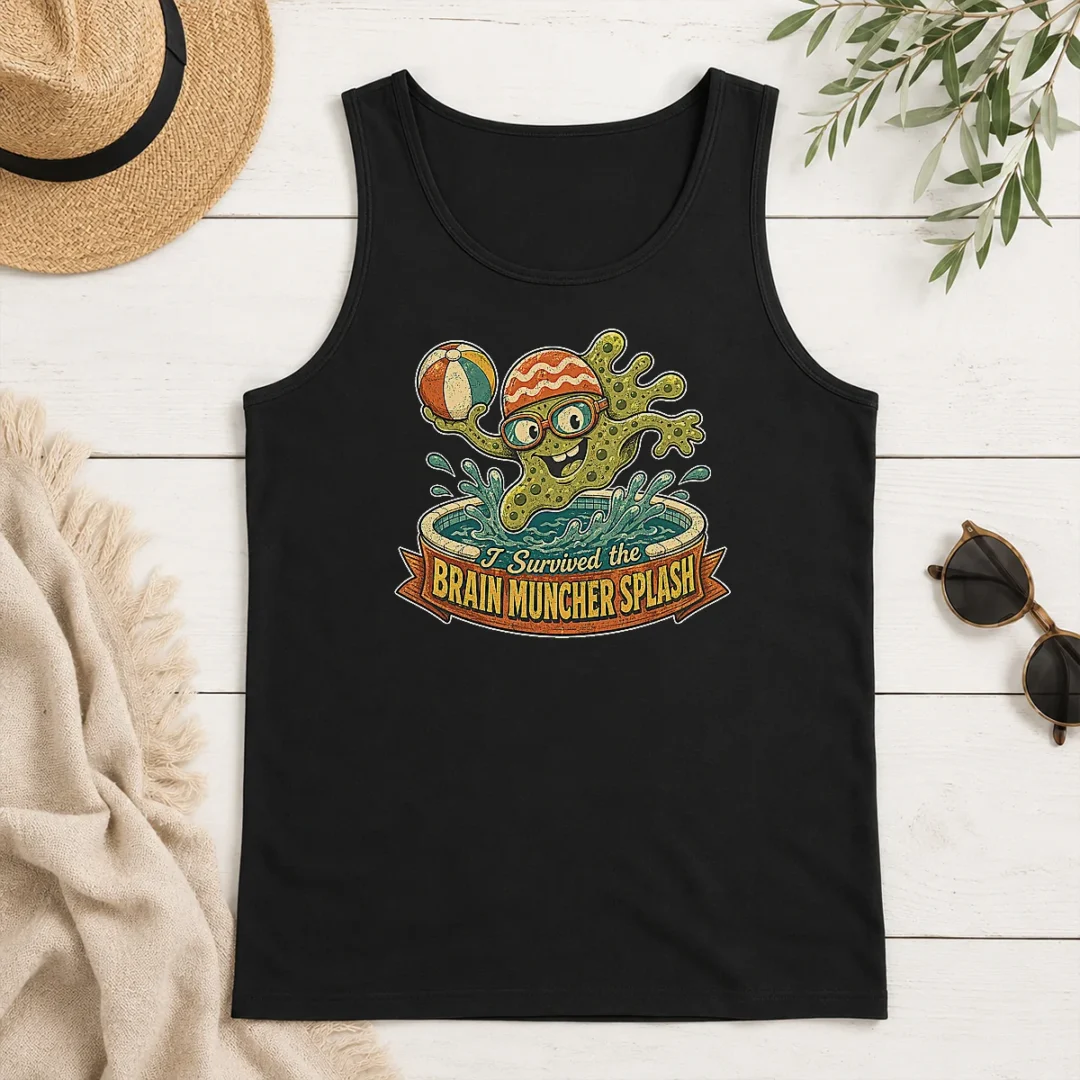 Nice Top Vintage Brain Muncher Splash Survivor Tank Top Nice Top Vintage Brain Muncher Splash Survivor tank top in a classic sleeveless style with bold graphic print