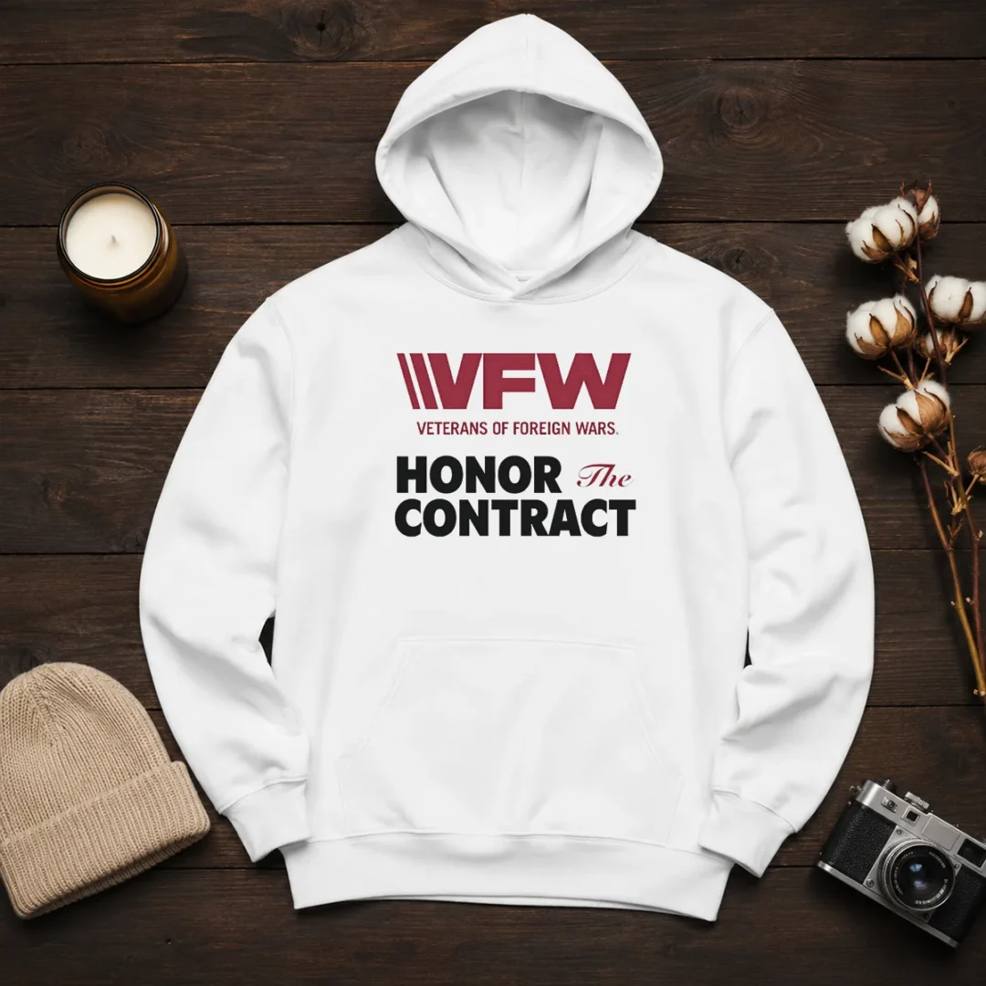 nice-vfw-veterans-of-foreign-wars-honor-the-contract-logo-hoodie Nice VFW Veterans Of Foreign Wars Honor The Contract Logo Hoodie in black with front graphic print