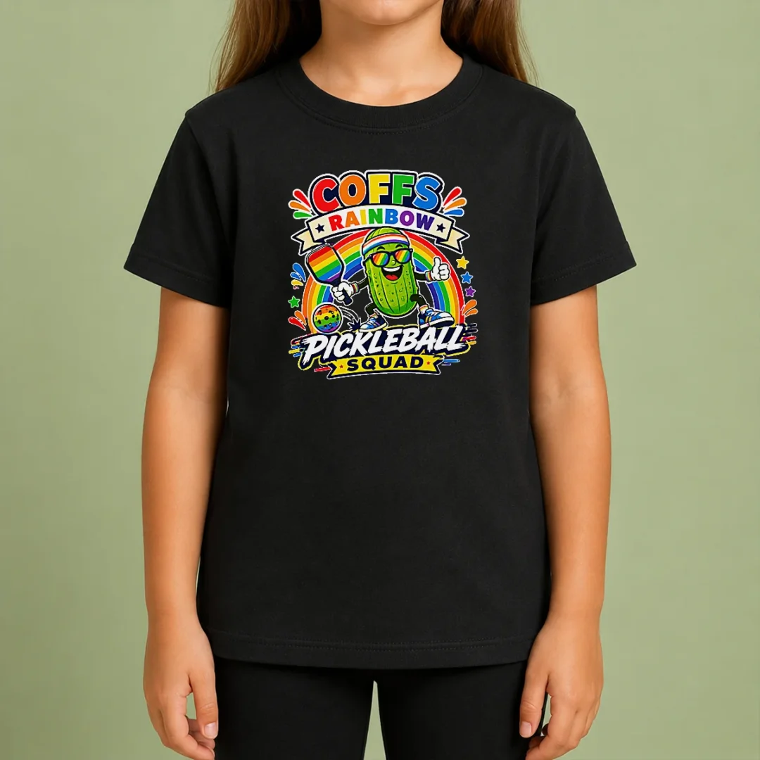 Nice Vibrant Coffs Rainbow Pickleball Enthusiast Kids T Shirt Nice Vibrant Coffs Rainbow Pickleball Enthusiast Kids T-Shirt
