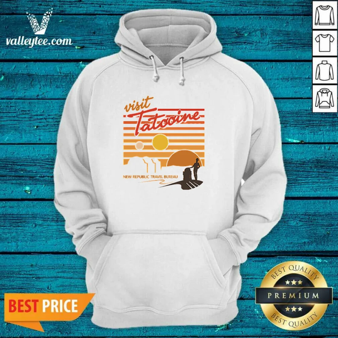nice-visit-tatooine-travel-bureau-hoodie Nice Visit Tatooine Travel Bureau Hoodie in black with front graphic print and adjustable drawstring hood