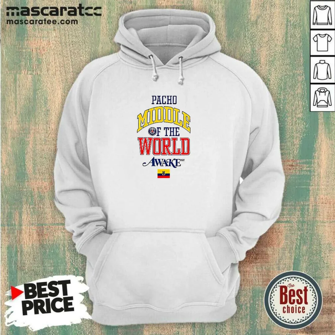 nice-william-pacho-paris-saint-germain-middle-of-the-world-awake-ny-ecuador-hoodie Nice William Pacho Paris Saint Germain Middle Of The World Awake NY Ecuador hoodie in black, front view with printed graphic