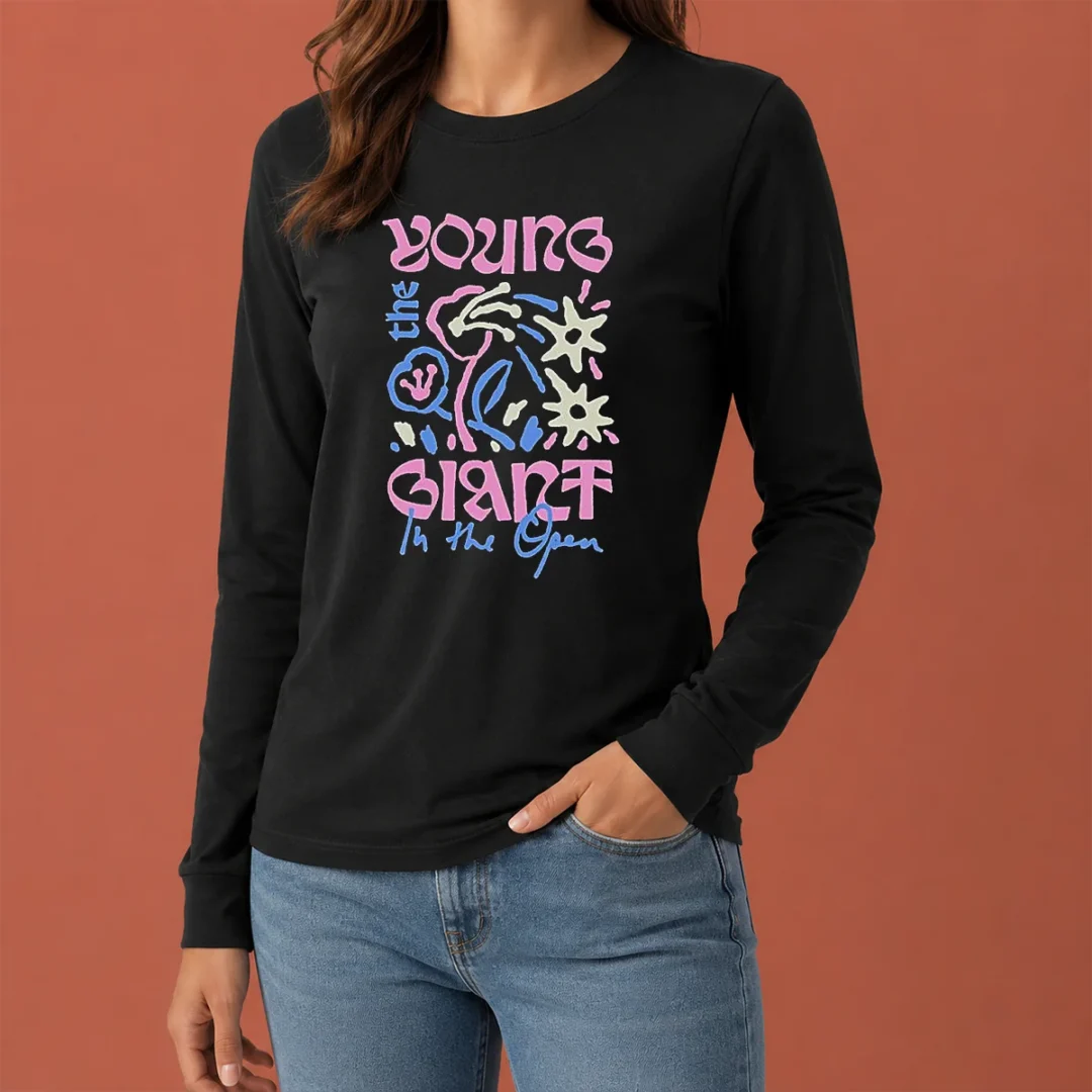 nice-young-the-giant-in-the-open-long-sleeve-shirt Nice Young The Giant In The Open long sleeve shirt with vibrant graphic print on front, shown in a relaxed fit