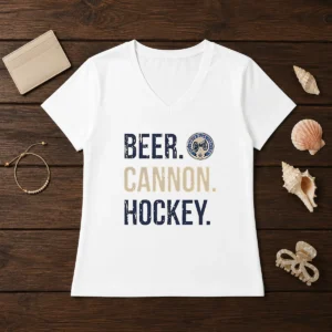 Funny Columbus Blue Jackets Beer Cannon Hockey V-Neck Shirt