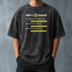 Pretty Liberty Ukraine Support Aid And Hope For Those Affected By The War Washed T Shirt in soft washed cotton fabric
