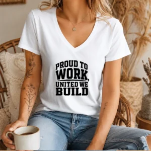 Hot American Labor Proud Typography Silhouette V-Neck Shirt