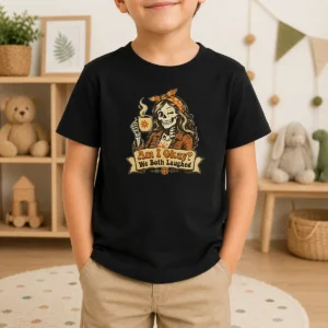 Pretty Good Cheeky Skeleton Girl Funny Coffee Quote Vintage Kids T-Shirt