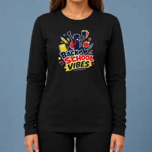 Funny Back To School Vibes Excited Student Silhouette Long Sleeve Shirt