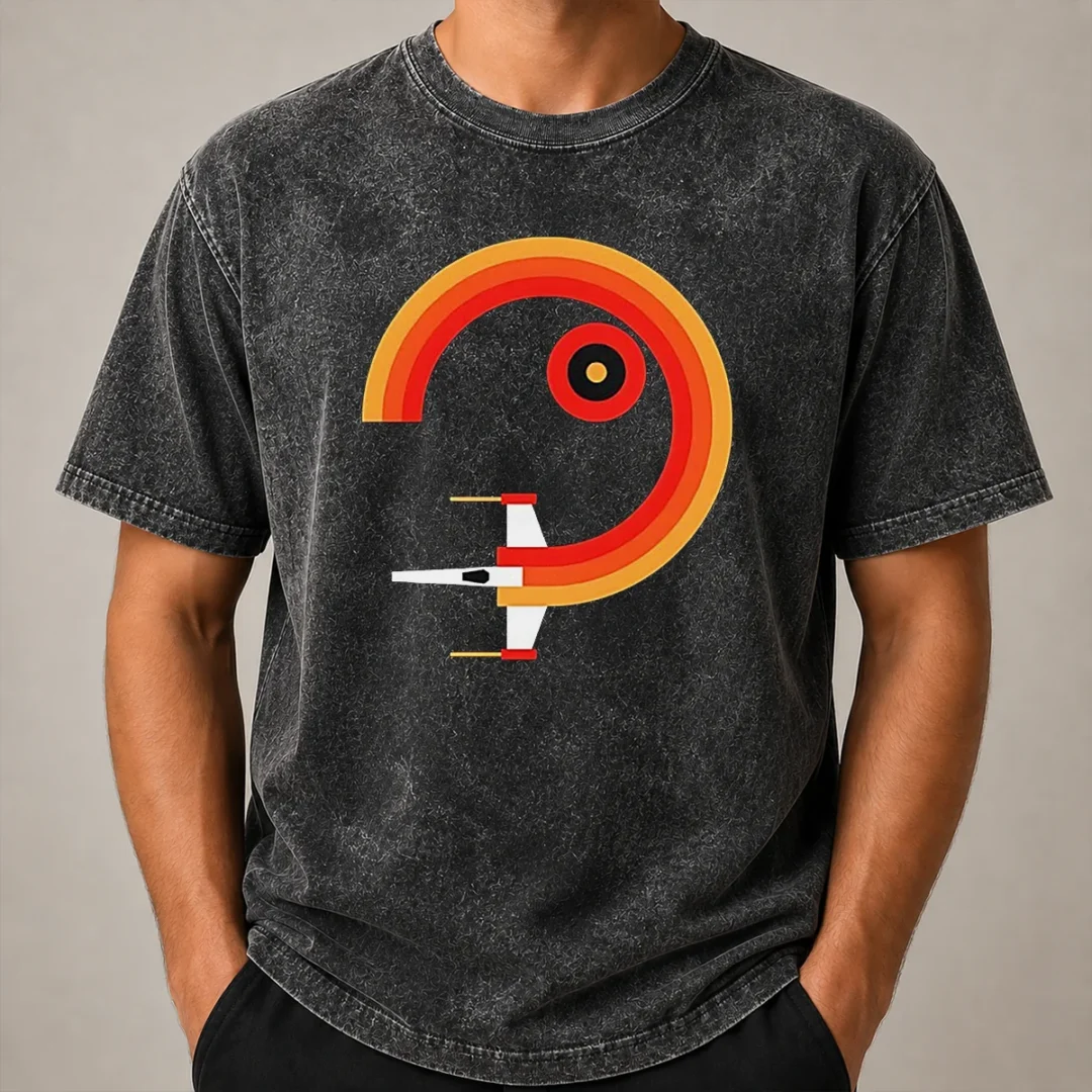 Official Awesome Star Wars X Wing Retro Sunset Spiral Circle Washed T Shirt Official Awesome Star Wars X Wing Retro Sunset Spiral Circle Washed T-Shirt