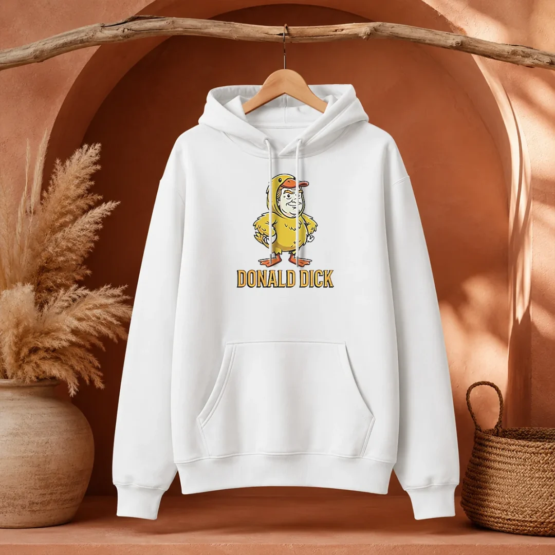 official-donald-dick-parody-hoodie Official Donald Dick Parody Hoodie in black with front graphic print and adjustable drawstring hood