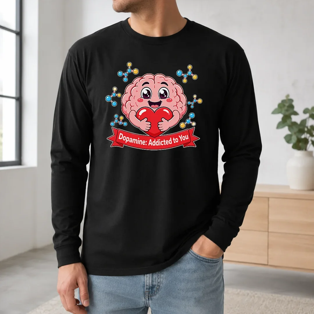 official-dopamine-addicted-to-you-cute-brain-vector-long-sleeve-shirt