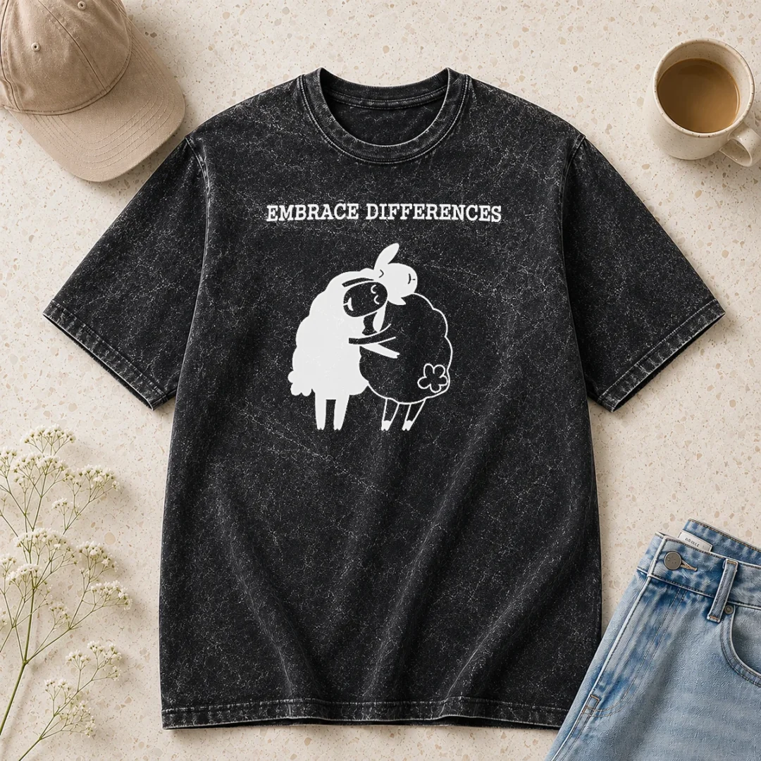 official-embrace-differences-sheep-hug-hugging-inclusivity-washed-t-shirt Official Embrace Differences Sheep Hug Hugging Inclusivity Washed T-Shirt