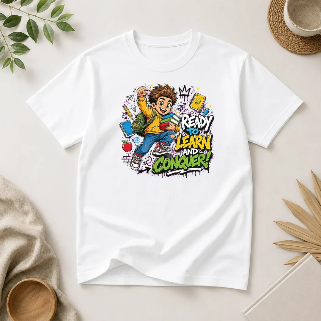 official-excited-student-ready-to-learn-back-to-school-t-shirt Official Excited Student Ready To Learn Back To School t shirt in white, front view on a plain background