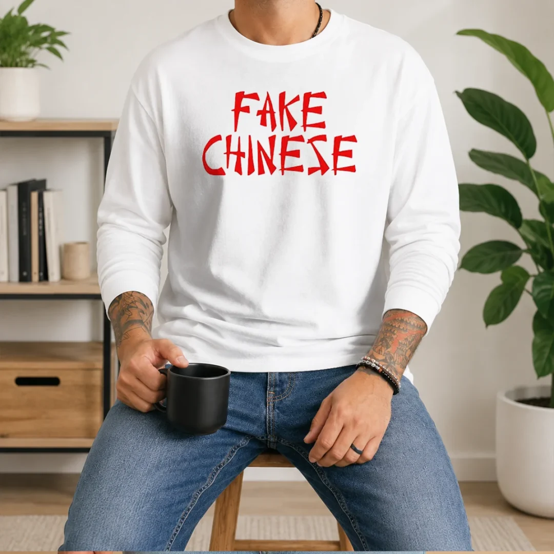 official-fake-chinese-typography-statement-expression-parody-long-sleeve-shirt Official Fake Chinese Typography Statement Expression Parody Long Sleeve Shirt in black with bold white text on front