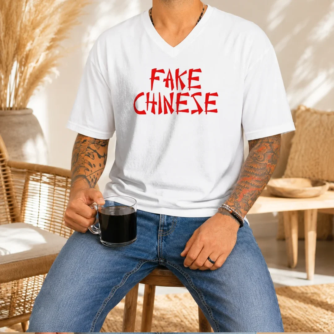official-fake-chinese-typography-statement-expression-parody-v-neck-shirt Official Fake Chinese Typography Statement Expression Parody V-Neck Shirt