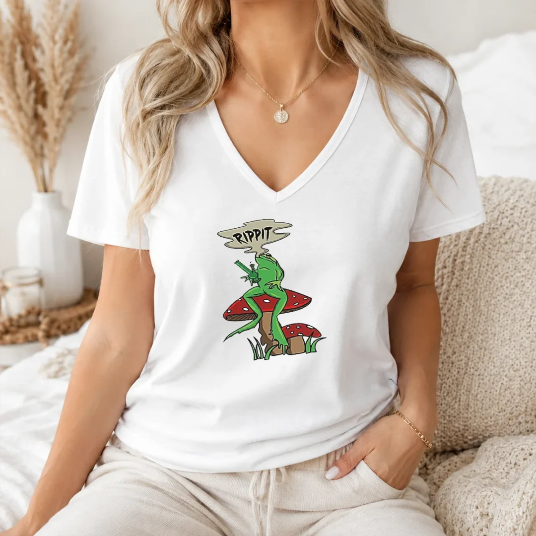 Official Frog Holding Gun Rippit V Neck Shirt Official Frog Holding Gun Rippit V-Neck Shirt
