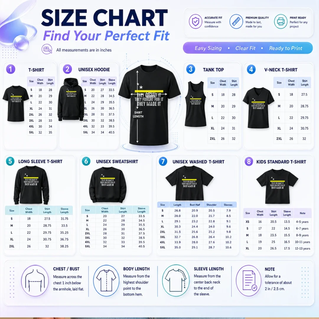 official-funny-uracao-flag-they-dreamed-it-fought-for-it-size-chart Size chart for Official Funny Uracao Flag They Dreamed It Fought For It with measurements in inches and cm
