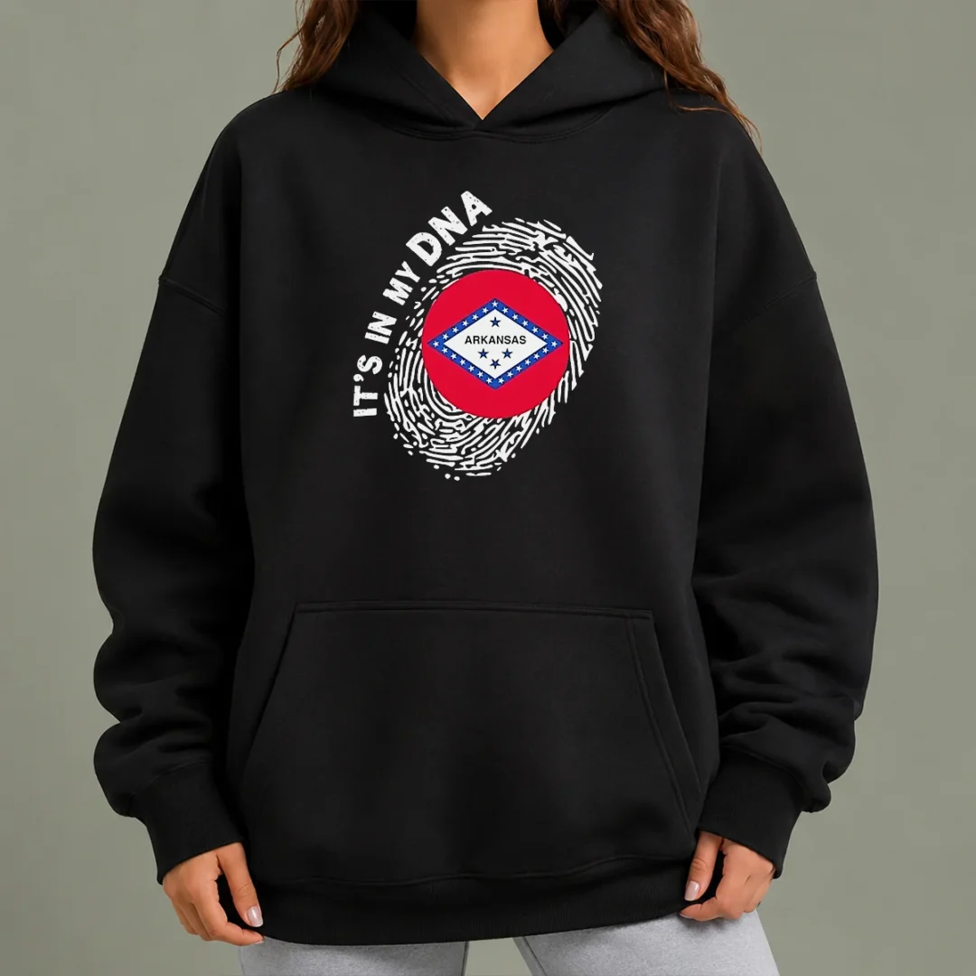 official-hot-it-s-in-my-dna-arkansas-hoodie Official Hot It'S In My DNA Arkansas Hoodie in black with front logo print, warm and comfortable pullover