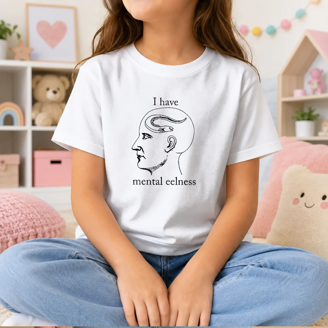 official-i-have-mental-eelness-eel-funny-pun-humor-kids-t-shirt Official I Have Mental Eelness Eel Funny Pun Humor kids t shirt in bright blue featuring a playful eel graphic and humorous text