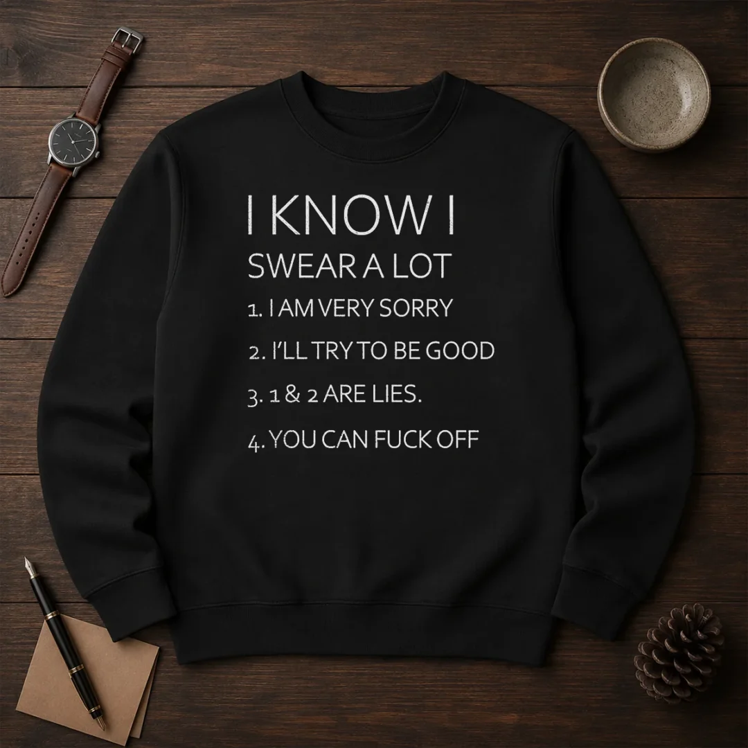official-i-know-i-swear-a-lot-i-am-very-sorry-i-ll-try-to-be-good-1-and-2-are-lies-you-can-fuck-off-sweater Official I Know I Swear A Lot I Am Very Sorry I'Ll Try To Be Good 1 And 2 Are Lies You Can Fuck Off Sweater