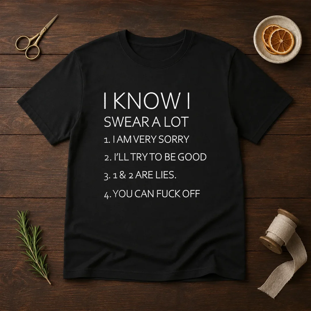 official-i-know-i-swear-a-lot-i-am-very-sorry-i-ll-try-to-be-good-1-and-2-are-lies-you-can-fuck-off-t-shirt-1 Official I Know I Swear A Lot I Am Very Sorry I'Ll Try To Be Good 1 And 2 Are Lies You Can Fuck Off