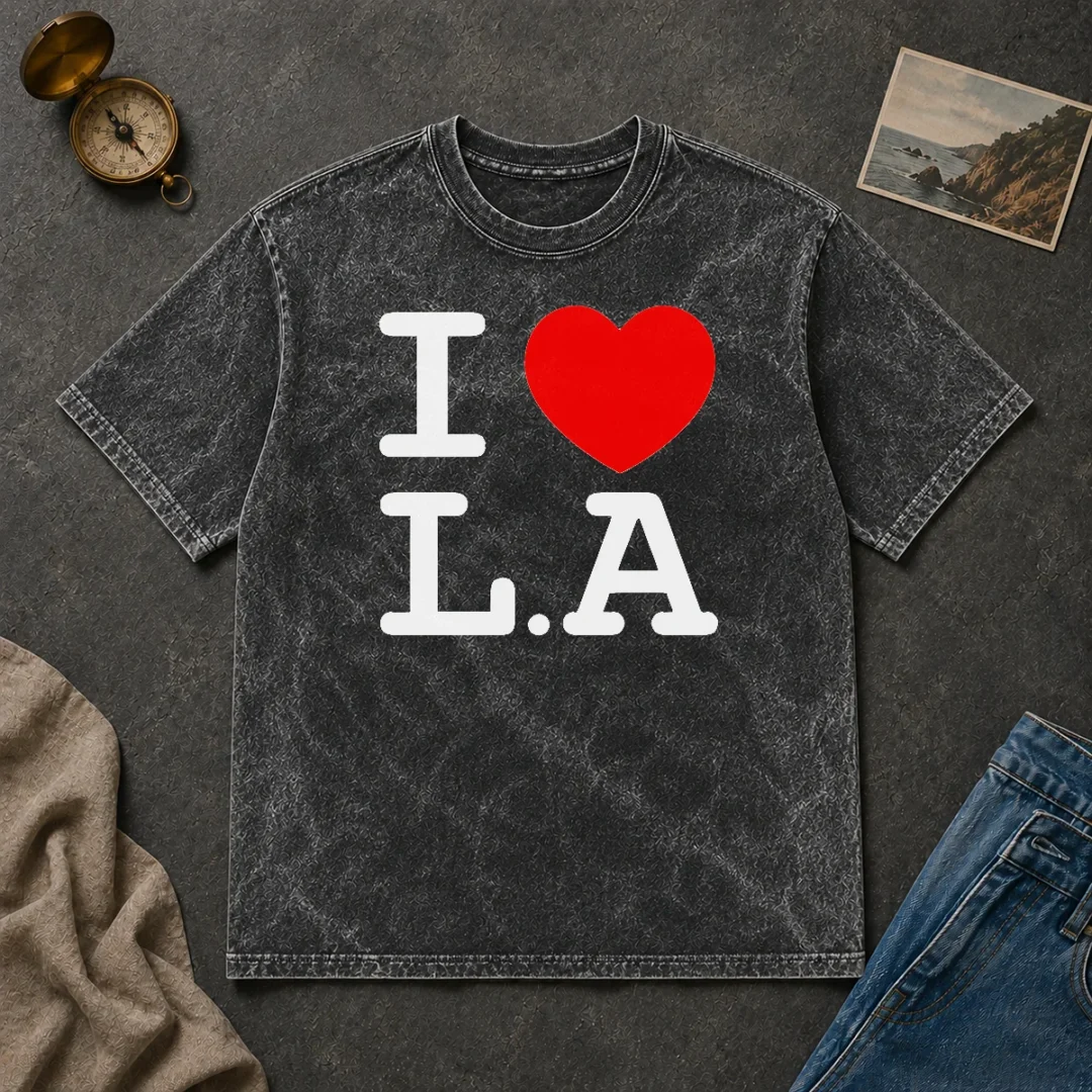Official I Love LA Basic Washed T Shirt Official I Love LA Basic Washed T Shirt in soft cotton with a relaxed fit and vintage wash