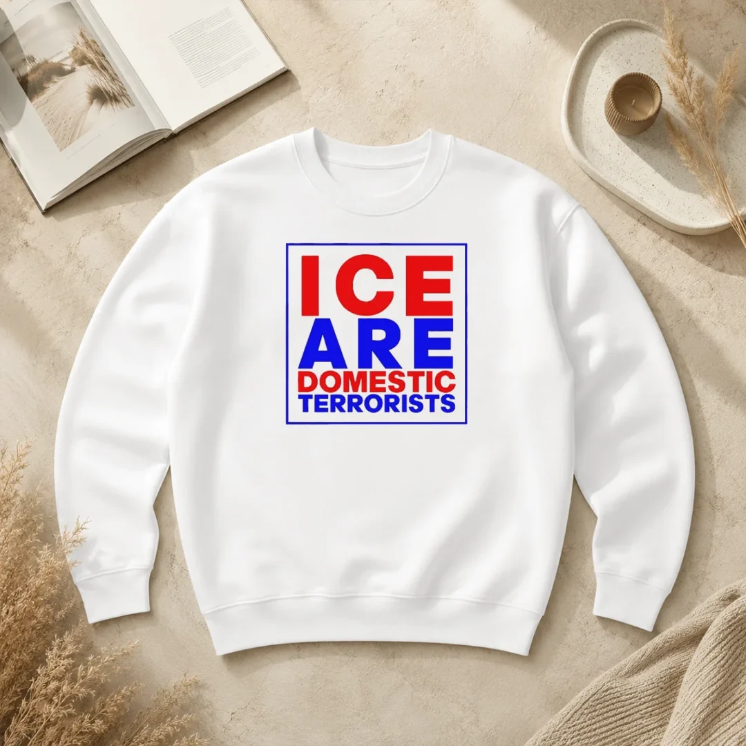 Official ICE Are Domestic Terrorists Sweater Official ICE Are Domestic Terrorists Sweater in black, displayed front view with bold white text graphic