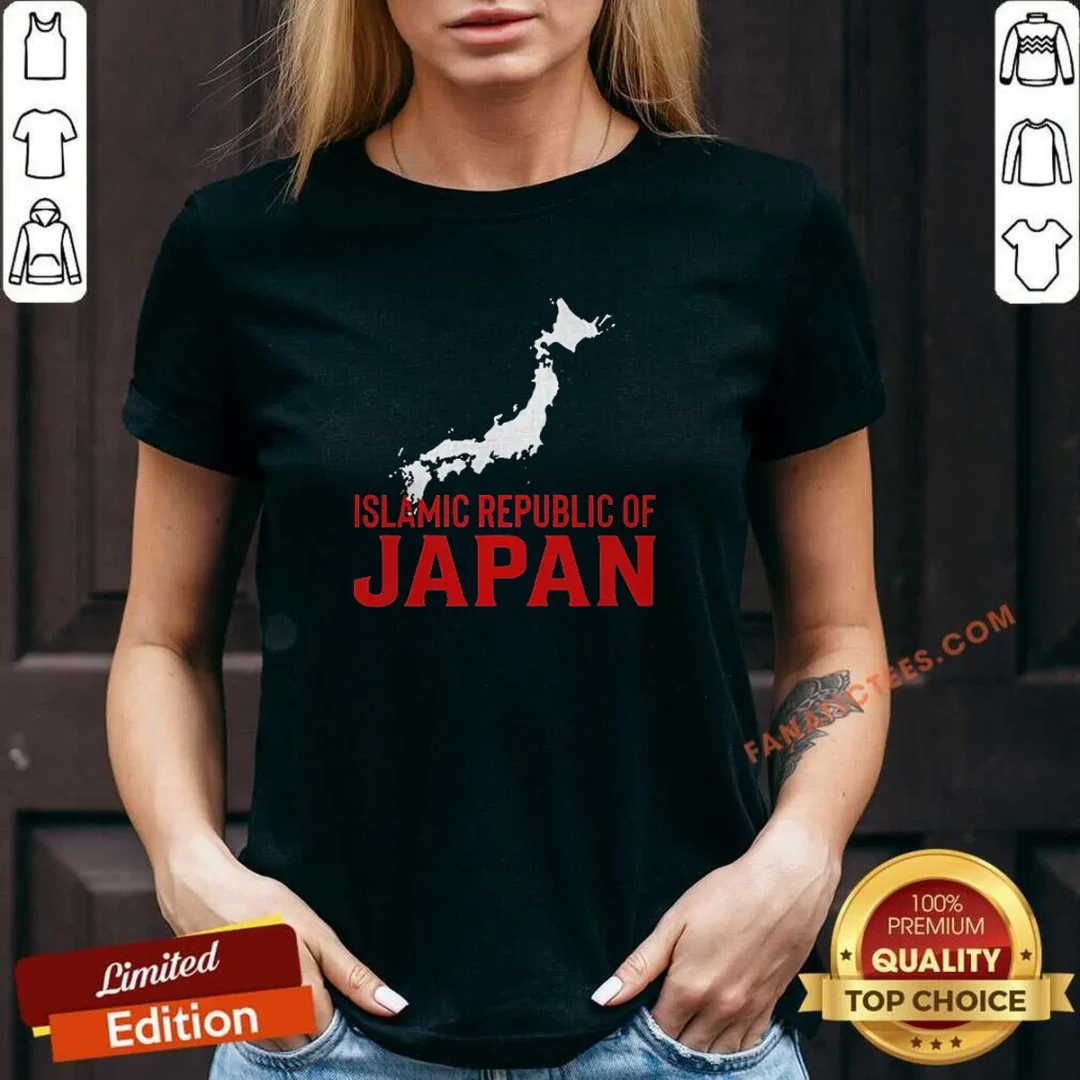 official-islamic-republic-of-japan-v-neck-shirt Official Islamic Republic Of Japan V Neck Shirt in black, featuring a comfortable fit and short sleeves