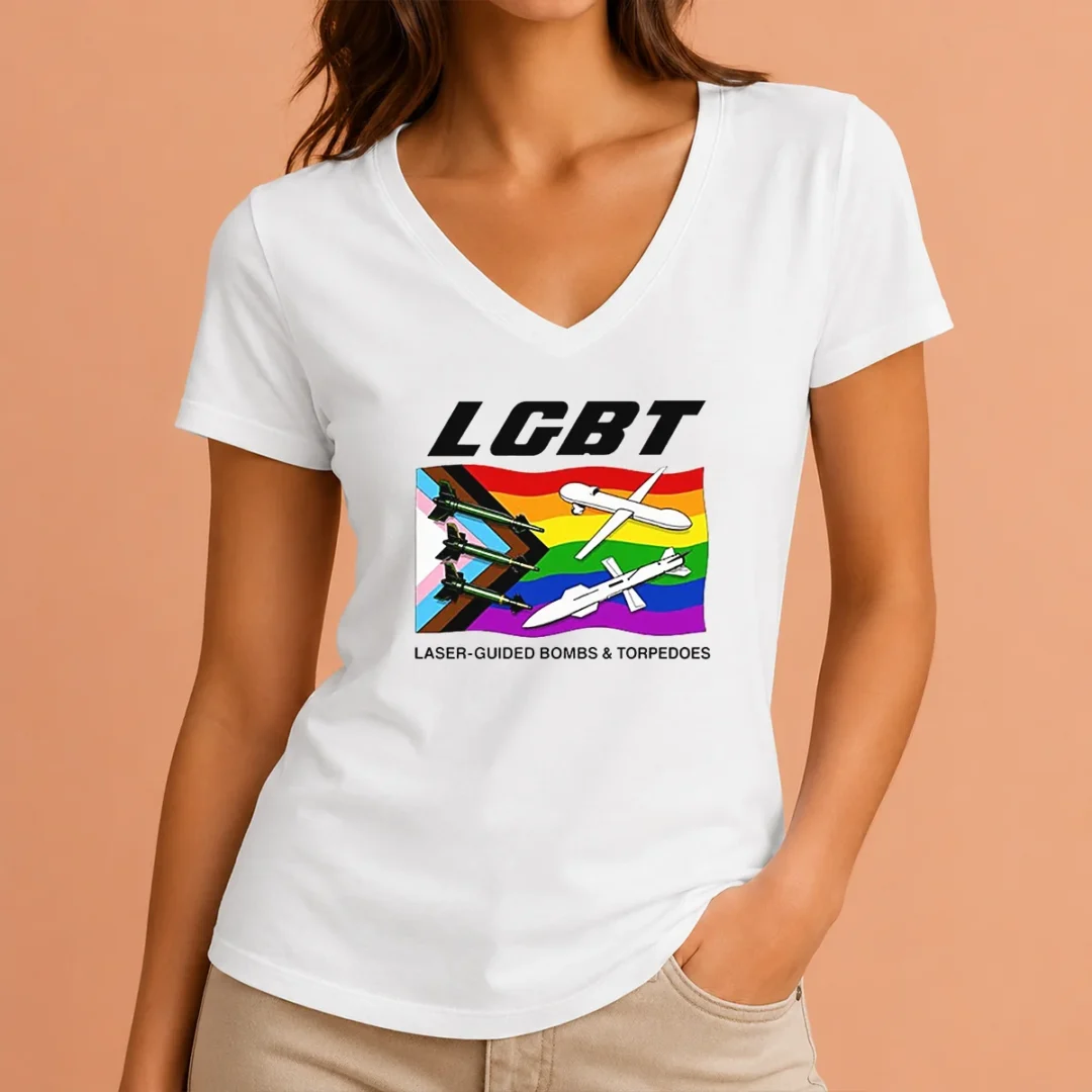 official-lgbt-laser-guided-bombs-and-torpedoes-flag-v-neck-shirt Official LGBT Laser Guided Bombs And Torpedoes Flag V Neck Shirt in vibrant colors on a comfortable cotton fabric