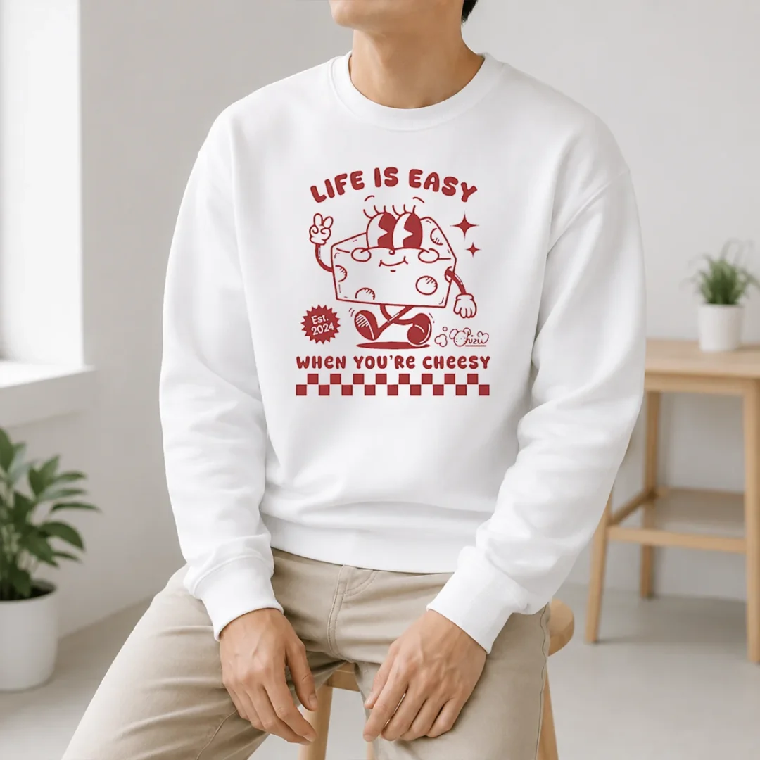 Official Life Is Easy When You'Re Cheesy Retro Cheese Character Sweater Official Life Is Easy When You'Re Cheesy Retro Cheese Character Sweater
