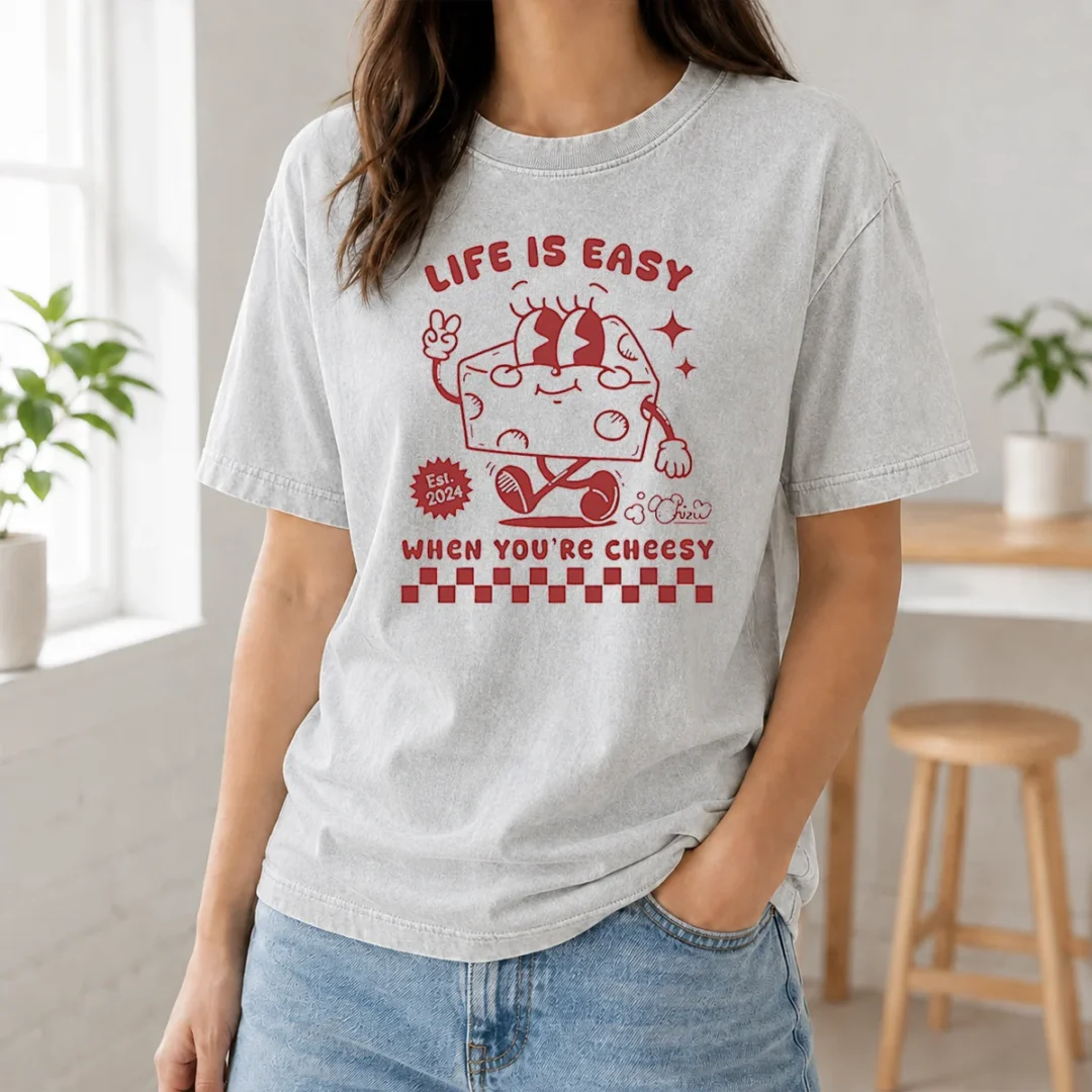Official Life Is Easy When You'Re Cheesy Retro Cheese Character Washed T Shirt Official Life Is Easy When You'Re Cheesy Retro Cheese Character Washed T-Shirt