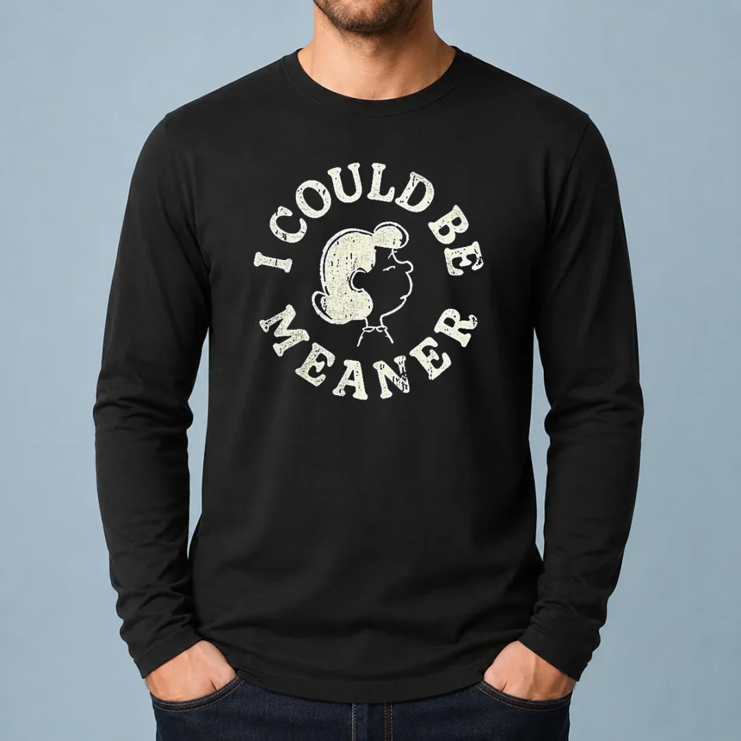 official-lucy-peanuts-i-could-be-meaner-long-sleeve-shirt Official Lucy Peanuts I Could Be Meaner Long Sleeve Shirt featuring classic Peanuts character design on comfortable lightweight fabric