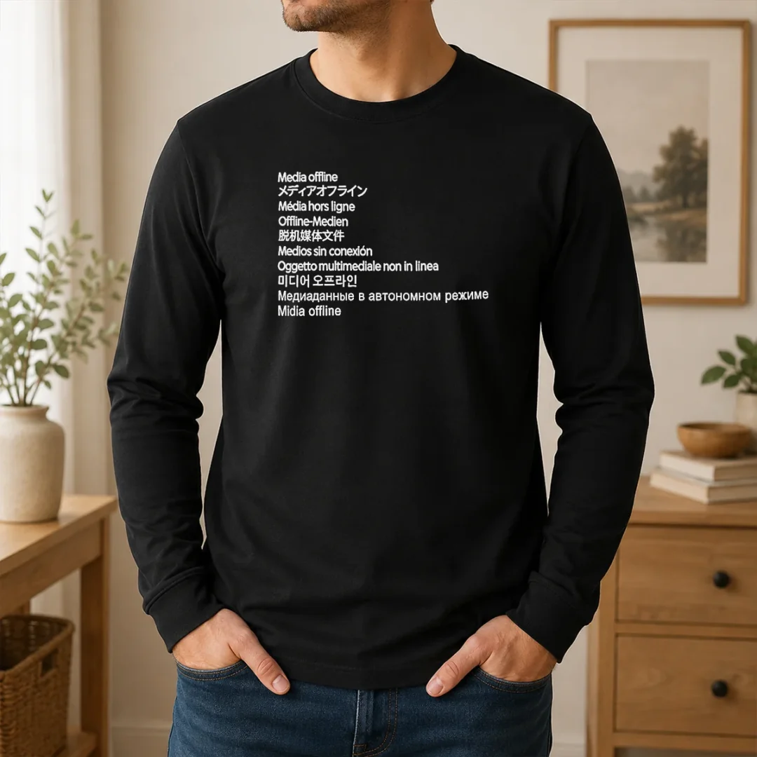 Official Media Offline International Languages Long Sleeve Official Media Offline International Languages long sleeve shirt with international language graphics on front