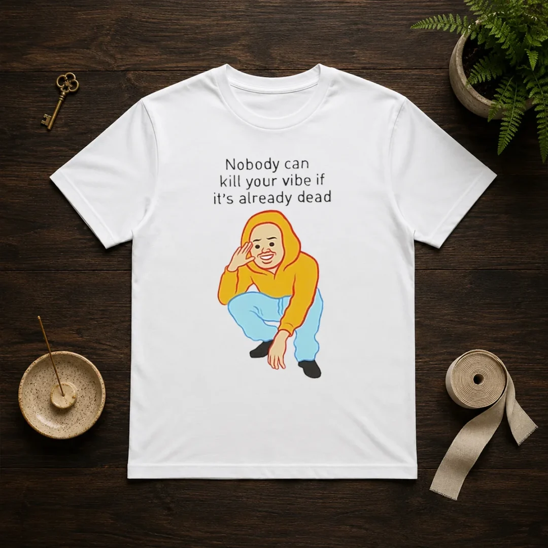 official-nobody-can-kill-your-vibe-if-it-s-already-dead-cartoon-man-t-shirt-1 Official Nobody Can Kill Your Vibe If It'S Already Dead Cartoon Man t shirt in black, front view with bold graphic print