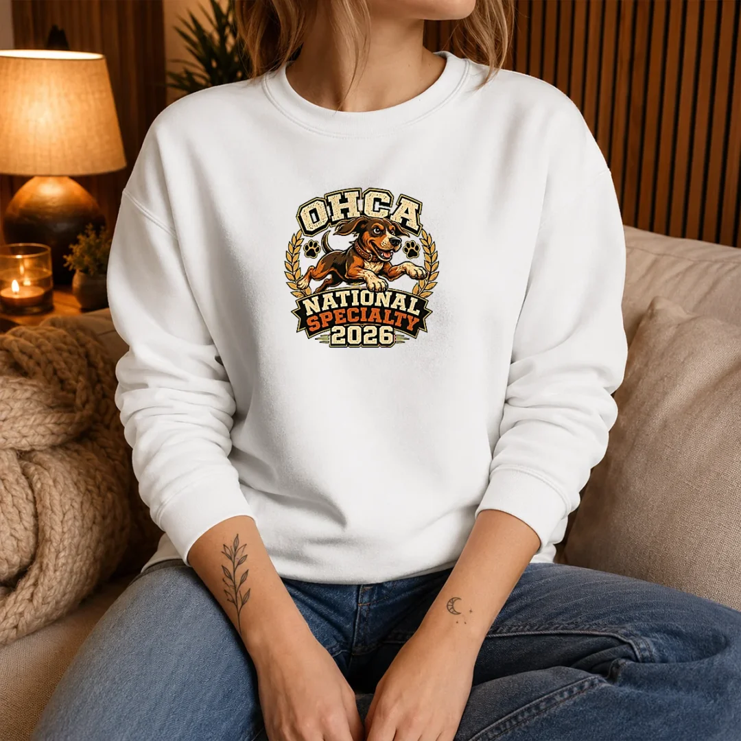 official-ohca-national-specialty-2026-hunting-dog-mascot-sweater Official OHCA National Specialty 2026 Hunting Dog Mascot Sweater
