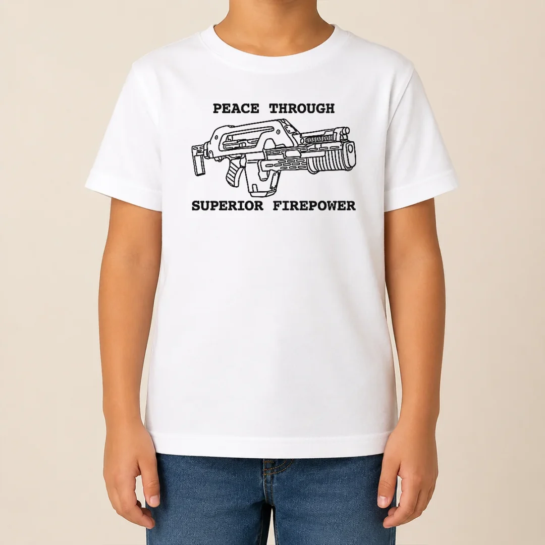 Official Peace Through Superior Firepower Kids T Shirt Official Peace Through Superior Firepower Kids T-Shirt