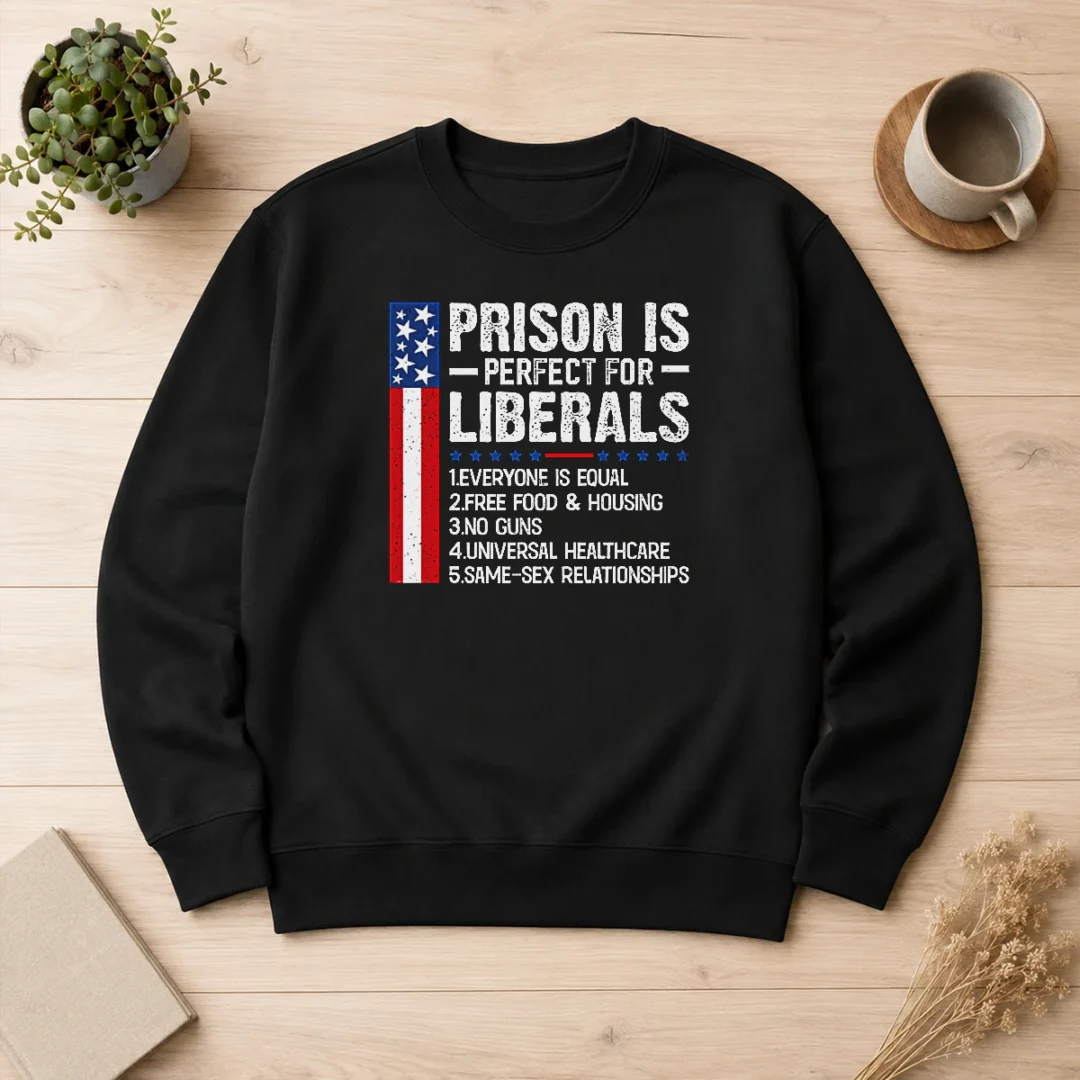 official-prison-for-liberals-sweater Official Prison For Liberals Sweater in black, long-sleeve crewneck knitwear
